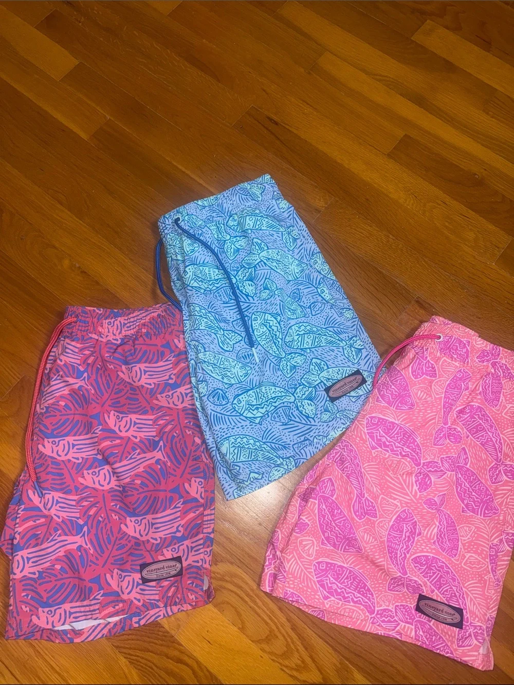 Vineyard Vines Swim Trunks - Blue, Pink, Coral Print Trio